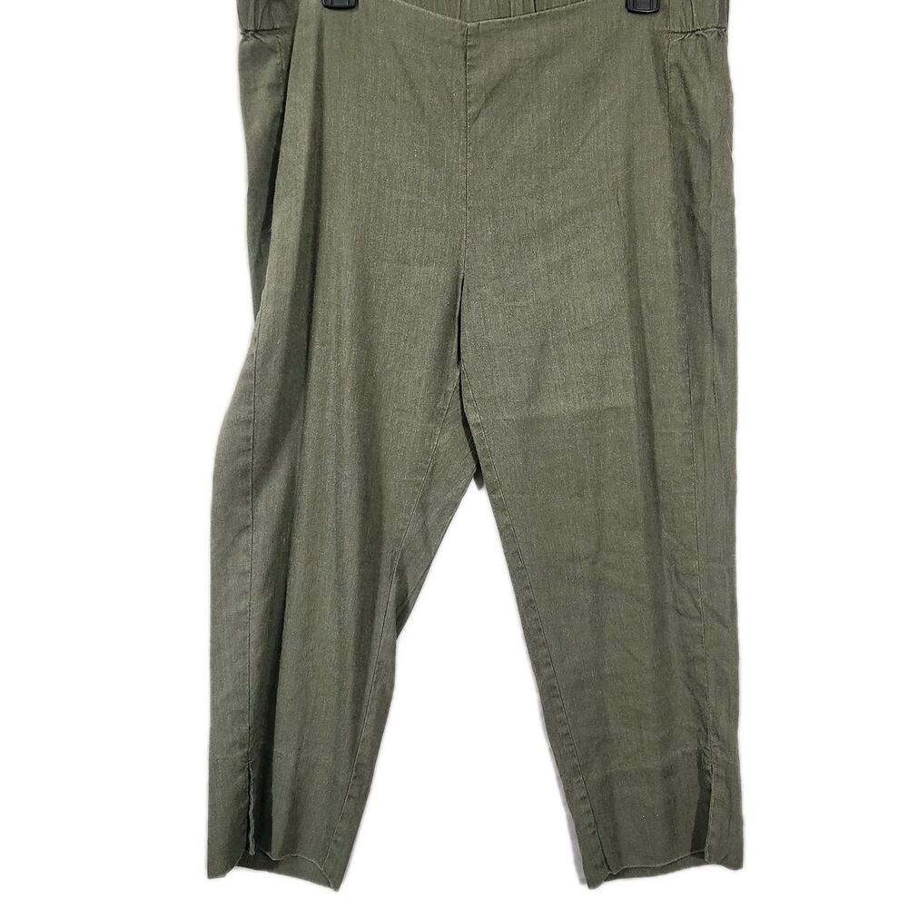 J Jill Linen Stretch Cropped Pant Green Sz LG P Elastic Waist Pull On Lagenlook